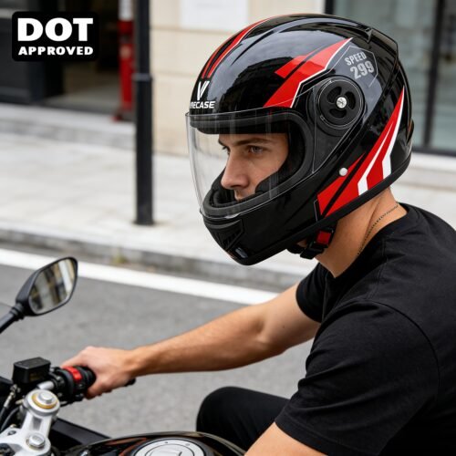 10a5a9977699435f9dd8171a8e833aa7~tplv-aphluv4xwc-origin-jpeg Casco Moto Dot Certificado Vrecase Rojo Negro Visor Hd Protector Diseño Mecánico Segunda Generacion.