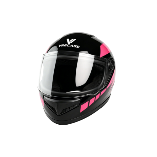 F1 Casco de motocicleta Vrecase Dot con certificación, color negro brillante y rosa, visera HD, diseño mecánico de segunda generación.