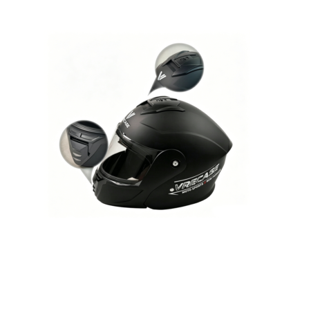 Casco Integral Para Moto VRECASE DOT Abatible Doble Visera Protección Motociclista Negro