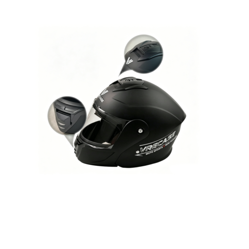 Casco Integral Para Moto VRECASE DOT Abatible Doble Visera Protección Motociclista Negro