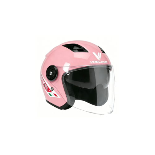 Casco Integral VRECASE Certificado DOT con Doble Visor Abatible Rosa Brillante