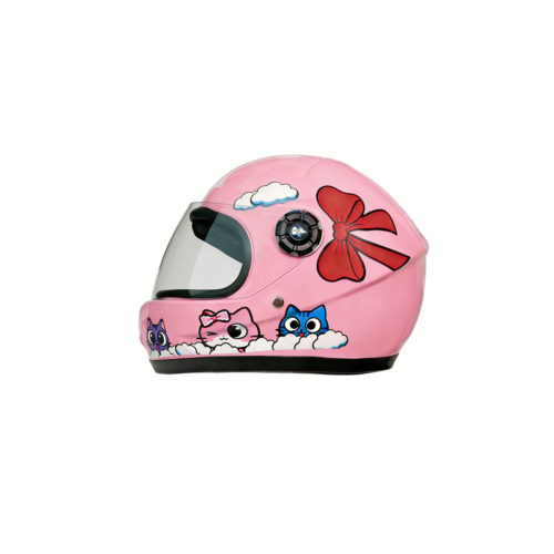 Casco Integral Infantil VRECASE para Niño y Niña con Visor Ajustable Negro Mate/Rosa Brillante