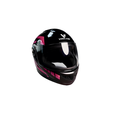 L7 VRECASE Casco DOT Negro Brillante y Rosa con Visor HD
