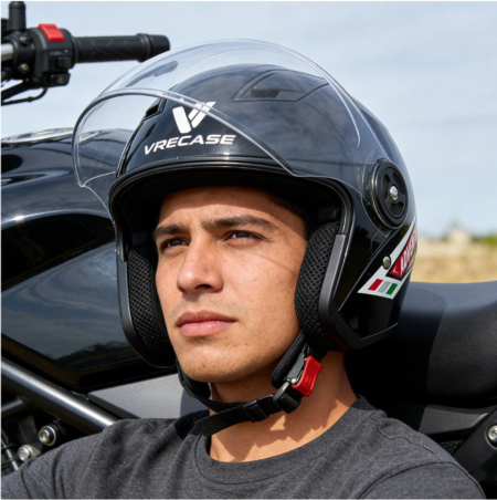Casco Integral VRECASE Certificado DOT con Doble Visor Abatible Negro Mate