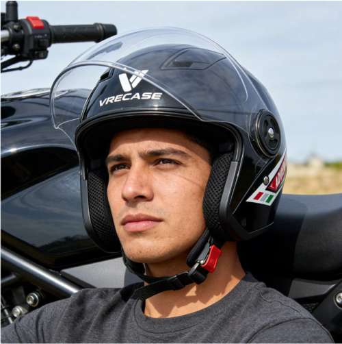 Casco Integral VRECASE Certificado DOT con Doble Visor Abatible Negro Mate