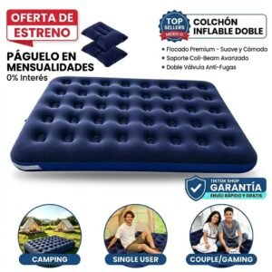 Colchón Inflable Matrimonial 2 Plazas con Almohadas + Bomba Eléctrica