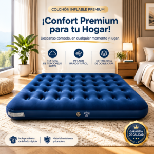 Colchón Inflable Matrimonial 2 Plazas con Almohadas + Bomba Eléctrica