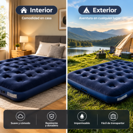 Colchón Inflable Matrimonial 2 Plazas con Almohadas + Bomba Eléctrica