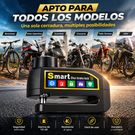 Candado de Disco Moto VRECASE con Alarma 115 dB | Antirrobo Impermeable