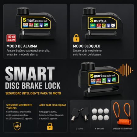 Candado de Disco Moto VRECASE con Alarma 115 dB | Antirrobo Impermeable