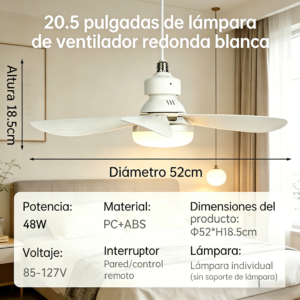 Foco Ventilador LED 48W con Control Remoto – Ventilador de Techo Silencioso para Base E27