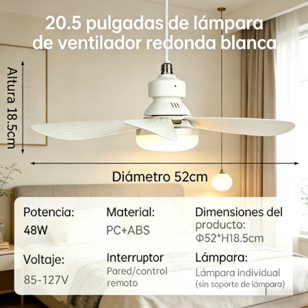 Foco Ventilador LED 48W con Control Remoto – Ventilador de Techo Silencioso para Base E27