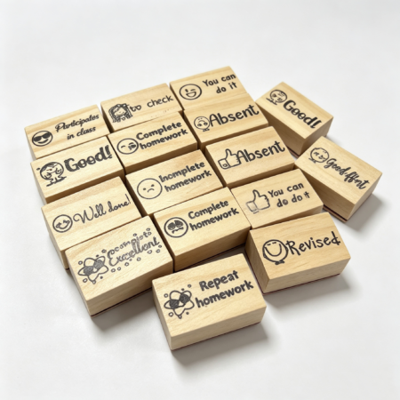 Set de 10 Sellos Rectangulares para Maestros con Tinta Negra – Sellos Educativos de Recompensa para Aula y Tareas