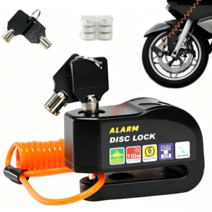 Candado de Disco para Moto VRECASE con Alarma de 115 dB – Antirrobo Impermeable con 2 Llaves y Cable Recordatorio