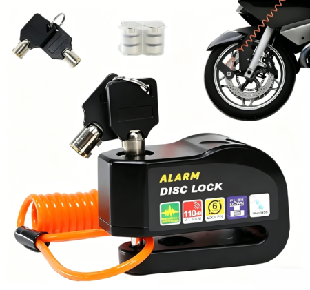 Candado de Disco para Moto VRECASE con Alarma de 115 dB – Antirrobo Impermeable con 2 Llaves y Cable Recordatorio