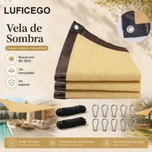 Malla Sombra Beige 4 × 6 m con 90% de Bloqueo UV – Protección Solar para Jardín, Patio y Cochera