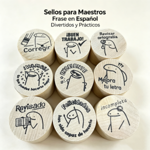 Set de Sellos para Maestros de 9 o 12 Piezas con Tinta Negra – Kit Escolar para Profesores, Niños y Manualidades
