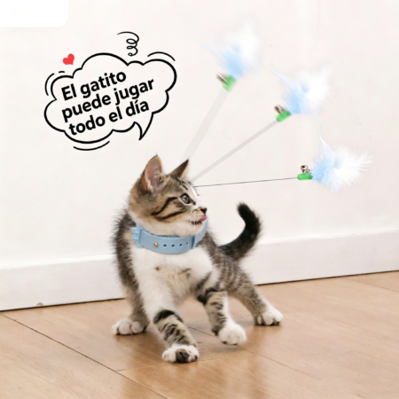 Kit de Juguetes Interactivos para Gato – Collar Láser Morado + Varita de Plumas con Pulsera Verde