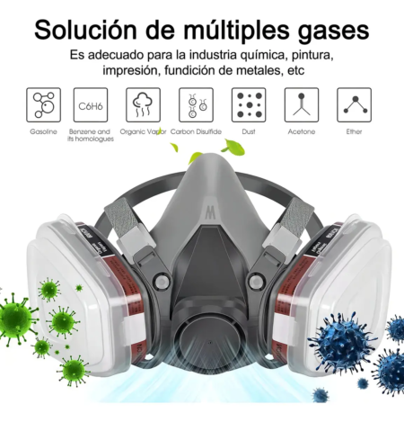Máscara Respiratoria Reutilizable con Filtros – Mascarilla Antipolvo y Protección contra Gases, Vapores y Partículas