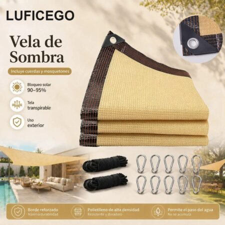 Malla Sombra Beige 4 × 6 m con 90% de Bloqueo UV – Protección Solar para Jardín, Patio y Cochera