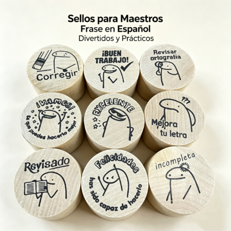 Set de Sellos para Maestros de 9 o 12 Piezas con Tinta Negra – Kit Escolar para Profesores, Niños y Manualidades