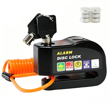 Candado de Disco para Moto VRECASE con Alarma de 115 dB – Antirrobo Impermeable con 2 Llaves y Cable Recordatorio