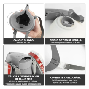 Máscara Respiratoria Reutilizable con Filtros – Mascarilla Antipolvo y Protección contra Gases, Vapores y Partículas