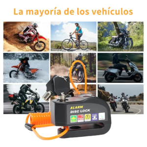 Candado de Disco para Moto VRECASE con Alarma de 115 dB – Antirrobo Impermeable con 2 Llaves y Cable Recordatorio