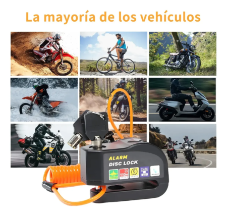 Candado de Disco para Moto VRECASE con Alarma de 115 dB – Antirrobo Impermeable con 2 Llaves y Cable Recordatorio
