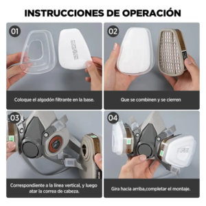 Máscara Respiratoria Reutilizable con Filtros – Mascarilla Antipolvo y Protección contra Gases, Vapores y Partículas