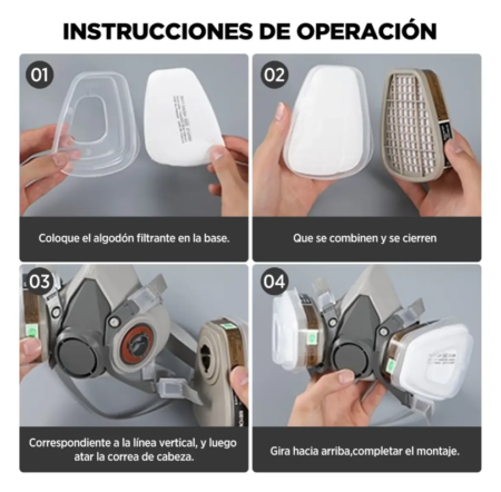Máscara Respiratoria Reutilizable con Filtros – Mascarilla Antipolvo y Protección contra Gases, Vapores y Partículas