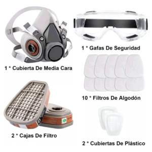 Máscara Respiratoria Reutilizable con Filtros – Mascarilla Antipolvo y Protección contra Gases, Vapores y Partículas