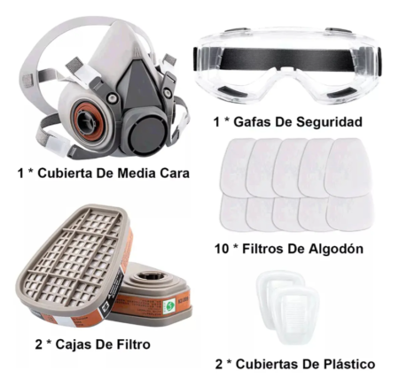 Máscara Respiratoria Reutilizable con Filtros – Mascarilla Antipolvo y Protección contra Gases, Vapores y Partículas