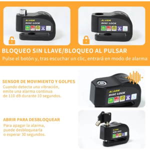 Candado de Disco para Moto VRECASE con Alarma de 115 dB – Antirrobo Impermeable con 2 Llaves y Cable Recordatorio