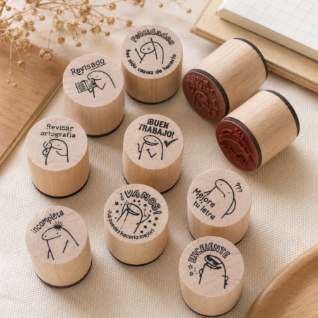 Set de Sellos para Maestros de 9 o 12 Piezas con Tinta Negra – Kit Escolar para Profesores, Niños y Manualidades