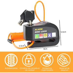 Candado de Disco para Moto VRECASE con Alarma de 115 dB – Antirrobo Impermeable con 2 Llaves y Cable Recordatorio