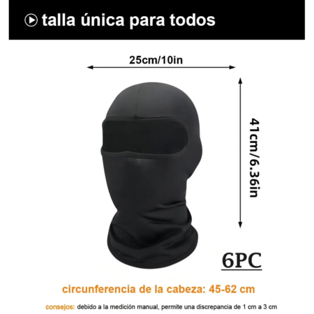 Balaclava Táctica Negra Unisex – Set de 6 Pasamontañas Transpirables para Moto, Ciclismo y Outdoor