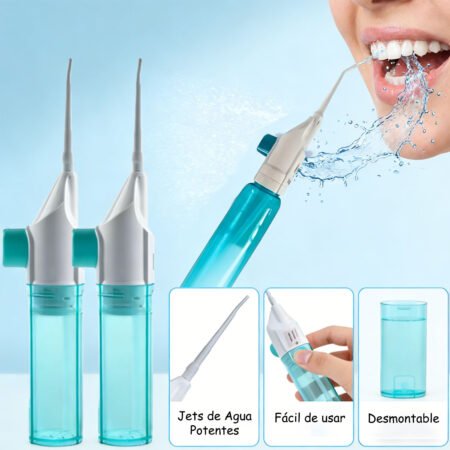 Irrigador Bucal Manual Portátil 2 en 1 (2 Piezas) – Limpiador Dental e Irrigador Nasal para Casa y Viajes