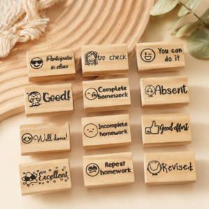 Set de 10 Sellos Rectangulares para Maestros con Tinta Negra – Sellos Educativos de Recompensa para Aula y Tareas