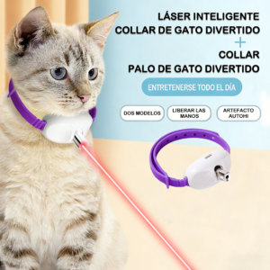 Kit de Juguetes Interactivos para Gato – Collar Láser Morado + Varita de Plumas con Pulsera Verde