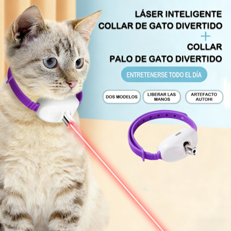 Kit de Juguetes Interactivos para Gato – Collar Láser Morado + Varita de Plumas con Pulsera Verde