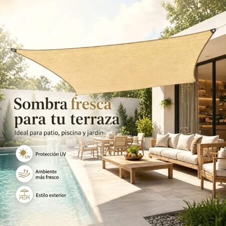 Malla Sombra Beige 4 × 6 m con 90% de Bloqueo UV – Protección Solar para Jardín, Patio y Cochera