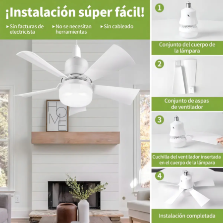 Foco Ventilador LED 48W con Control Remoto – Ventilador de Techo Silencioso para Base E27