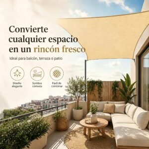 Malla Sombra Beige 4 × 6 m con 90% de Bloqueo UV – Protección Solar para Jardín, Patio y Cochera