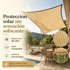 Malla Sombra Beige 4 × 6 m con 90% de Bloqueo UV – Protección Solar para Jardín, Patio y Cochera