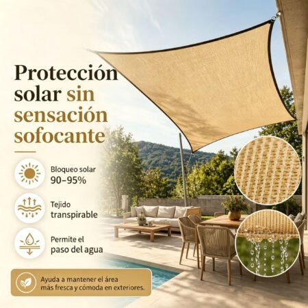 Malla Sombra Beige 4 × 6 m con 90% de Bloqueo UV – Protección Solar para Jardín, Patio y Cochera