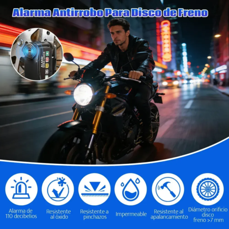Candado de Disco para Moto VRECASE con Alarma de 115 dB – Antirrobo Impermeable con 2 Llaves y Cable Recordatorio