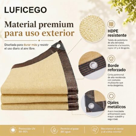 Malla Sombra Beige 4 × 6 m con 90% de Bloqueo UV – Protección Solar para Jardín, Patio y Cochera