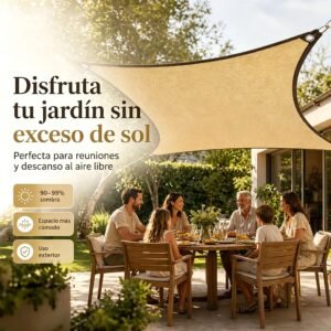 Malla Sombra Beige 4 × 6 m con 90% de Bloqueo UV – Protección Solar para Jardín, Patio y Cochera