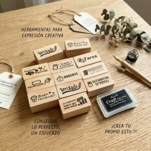 Set de 10 Sellos Rectangulares para Maestros con Tinta Negra – Sellos Educativos de Recompensa para Aula y Tareas